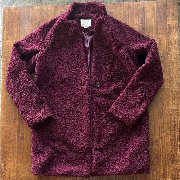 a new day Jackets & Blazers - A New Day women’s Teddy Coat, Red Wine, XS Knee-Length hallmark winter Outerwear